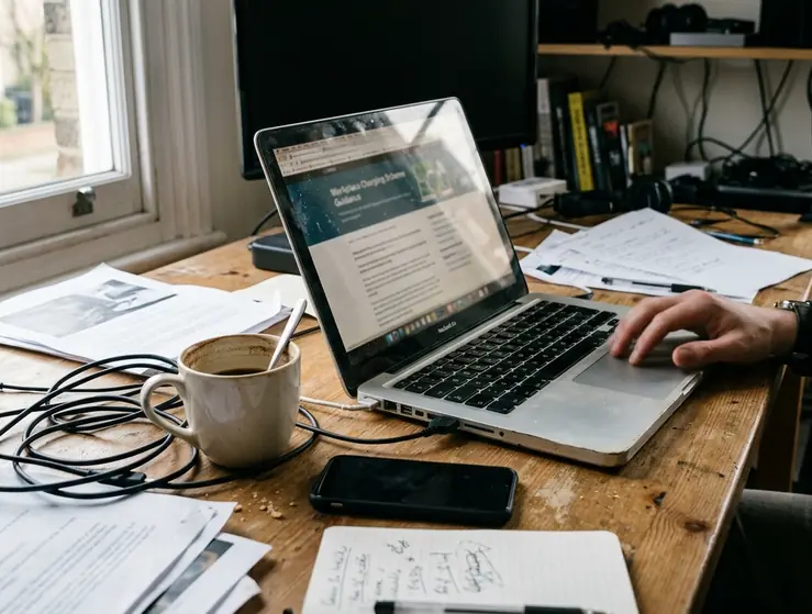 Content creation workspace, clean aesthetic but lived-in